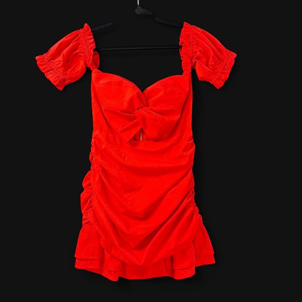 MABLE Red Ruched Mini Dress – Size Small - Picture 2 of 6